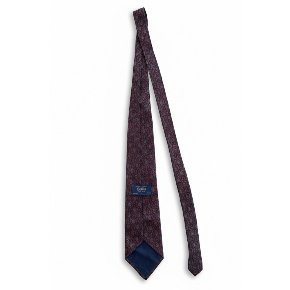 Sulka Mens Tie Red Blue Size 55'x4' Geometric Paisley Dot Luxury London Paris NY